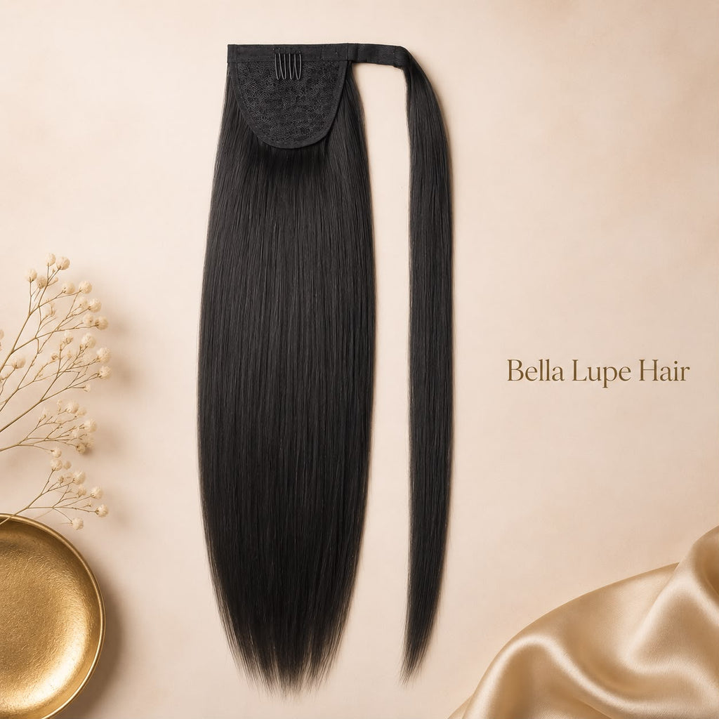 Coleta Lisa de Cabello Humano Remy con Cierre Envolvente