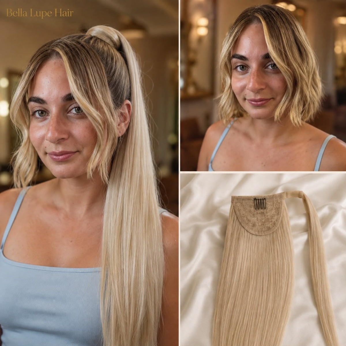Coleta Lisa de Cabello Humano Remy con Cierre Envolvente