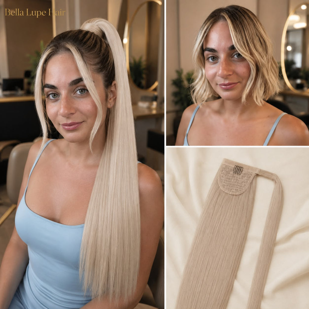 Coleta Lisa de Cabello Humano Remy con Cierre Envolvente