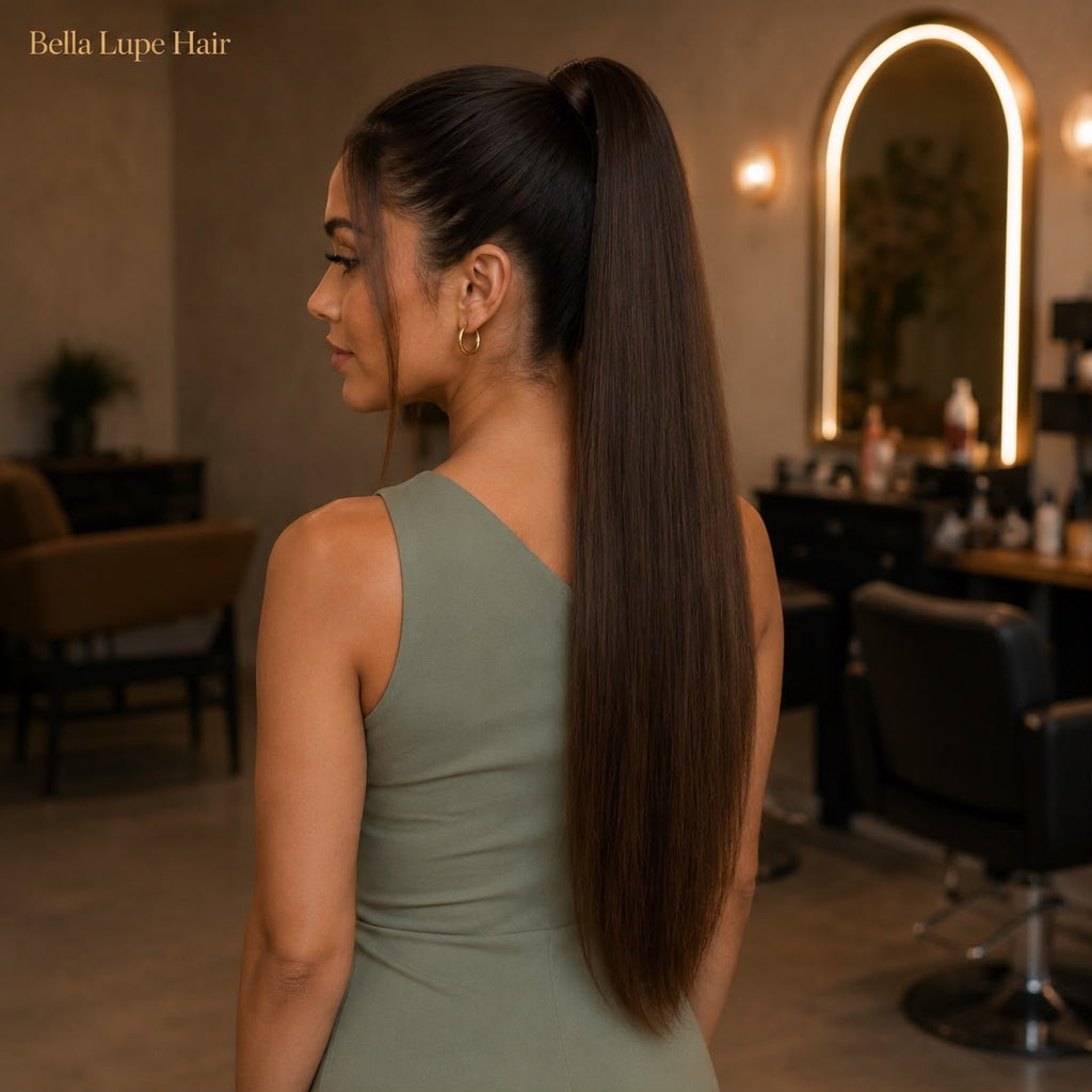 Coleta Lisa de Cabello Humano Remy con Cierre Envolvente