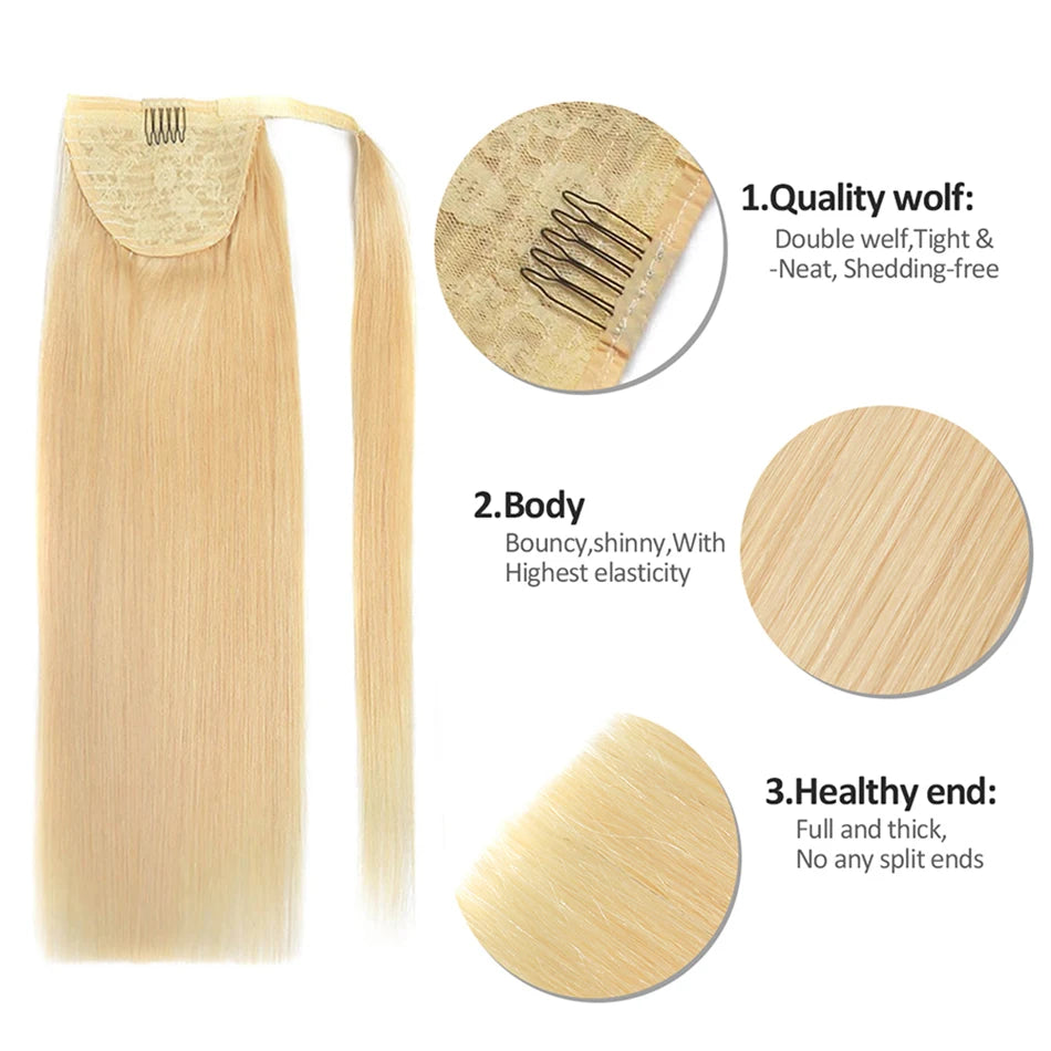 Coleta Lisa de Cabello Humano Remy con Cierre Envolvente