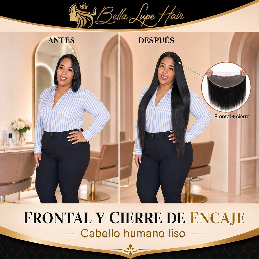 Frontal y Cierre de Encaje con Cabello Humano Liso