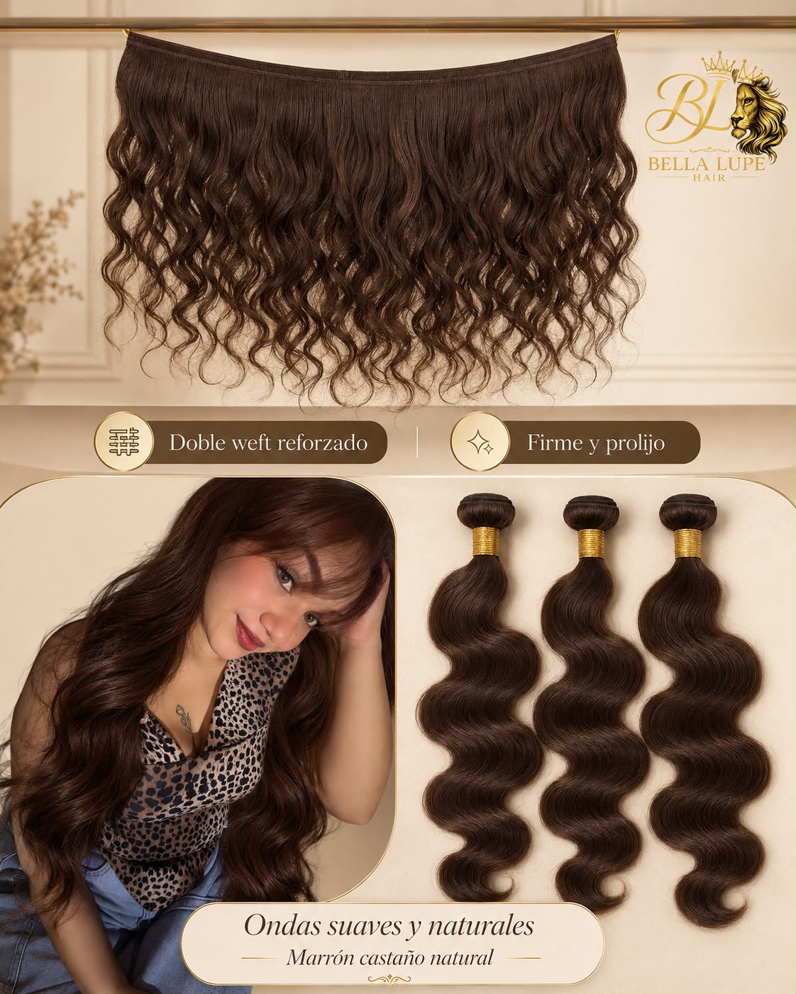 Paquetes de Cabello Humano Remy Castaño Oscuro con Ondas suaves